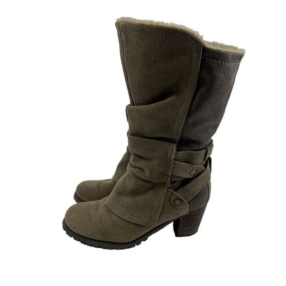Baretraps Zandrea Heel Suede Boots Brown Suede Zip Slouchy Mid Faux Fur Womens 8 - Picture 1 of 16